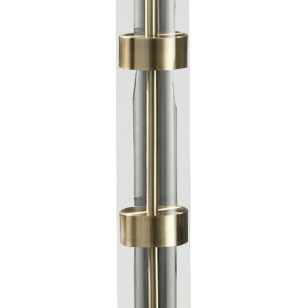 Kria 60 Inch Floor Lamp, Clear Glass Stand, Metal Bands, Antique Brass