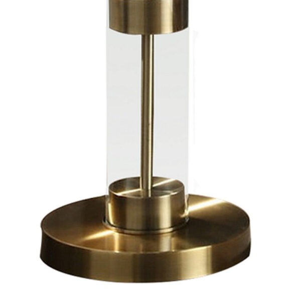 Kria 60 Inch Floor Lamp, Clear Glass Stand, Metal Bands, Antique Brass