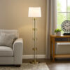 Kria 60 Inch Floor Lamp, Clear Glass Stand, Metal Bands, Antique Brass