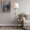 Kria 60 Inch Floor Lamp, Clear Glass Stand, Metal Bands, Satin Nickel