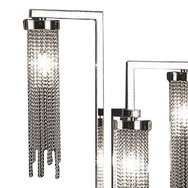 61 Inch Floor Lamp, 3 Crystal Cascade Style Shade, Chrome Finished Metal