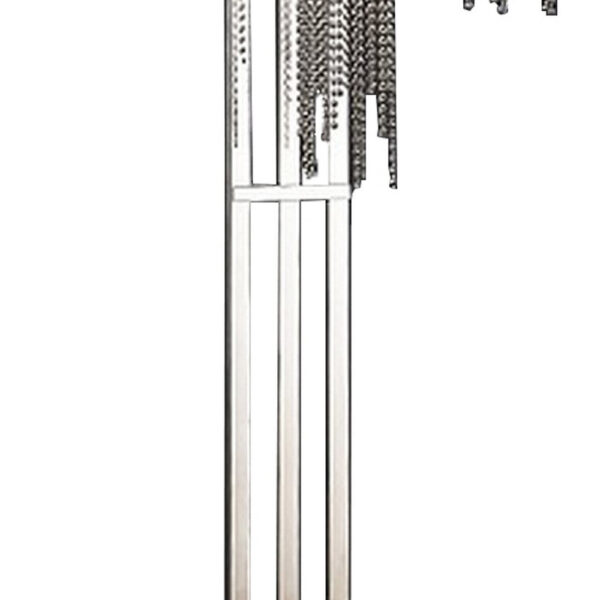 61 Inch Floor Lamp, 3 Crystal Cascade Style Shade, Chrome Finished Metal