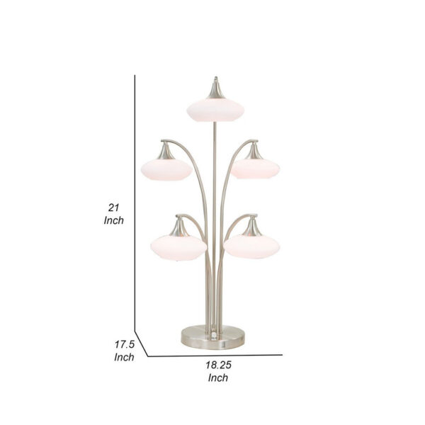 31 Inch Table Lamp, 5 Dome Shape Shades, Glass, Sand Chrome Finished Metal