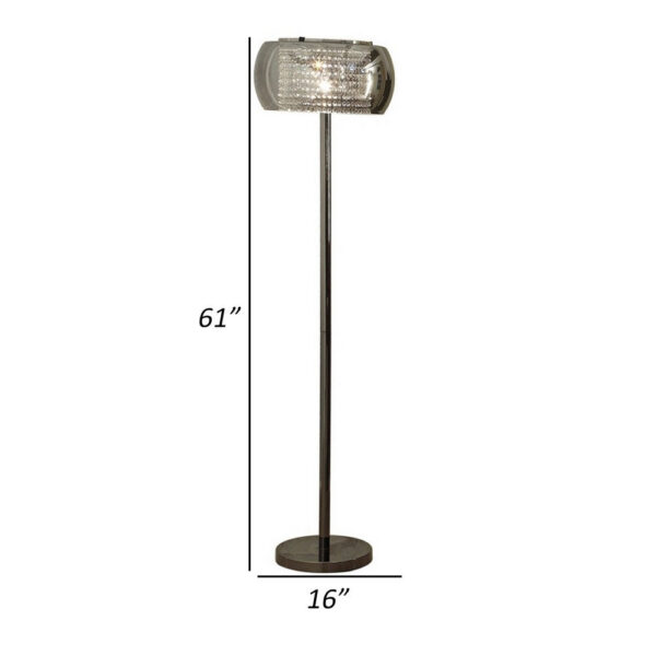 Hana 61 Inch Floor Lamp, Modern Crystal Glass Shade, Metal, Black Nickel