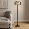 Hana 61 Inch Floor Lamp, Modern Crystal Glass Shade, Metal, Black Nickel