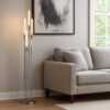 59 Inch Floor Lamp, 4 LED Lights, Metal Round Base, Glossy Nickel Finish