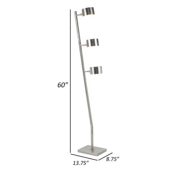 60 Inch Floor Lamp, 3 Drum Metal Shades, Modern Style, Silver Frame