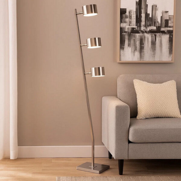60 Inch Floor Lamp, 3 Drum Metal Shades, Modern Style, Silver Frame