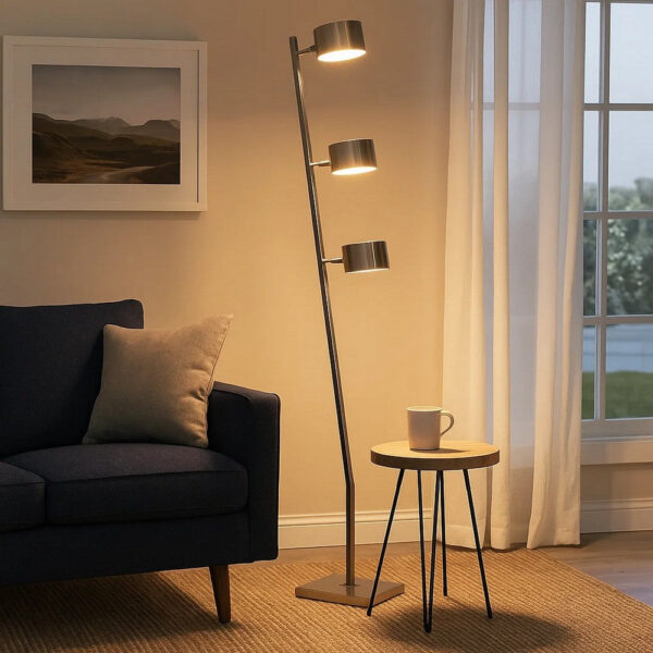 60 Inch Floor Lamp, 3 Drum Metal Shades, Modern Style, Silver Frame