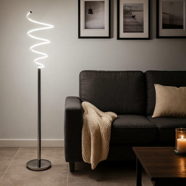 Sun 58 Inch Floor Lamp, Accent Twisted Modern Design, LED Chrome Base
