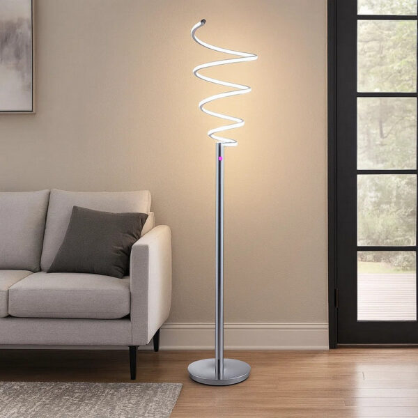 Sun 58 Inch Floor Lamp, Accent Twisted Modern Design, LED Chrome Base