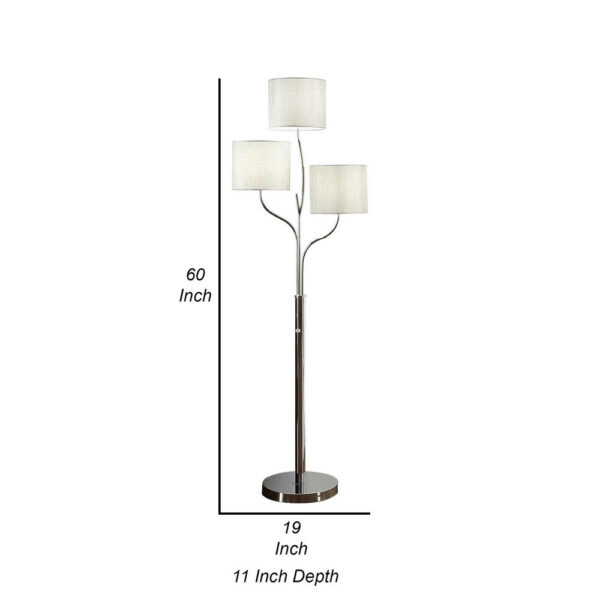 1502202669919d29e13e4.jpeg Indi 60 Inch Floor Lamp, 3 Drum Fabric Shade, Round Metal Base, Silver