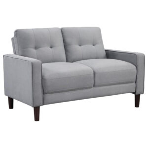 Bow 54 Inch Loveseat, Grid Tufted Back, Track Arms, Self Welt Trim, Gray