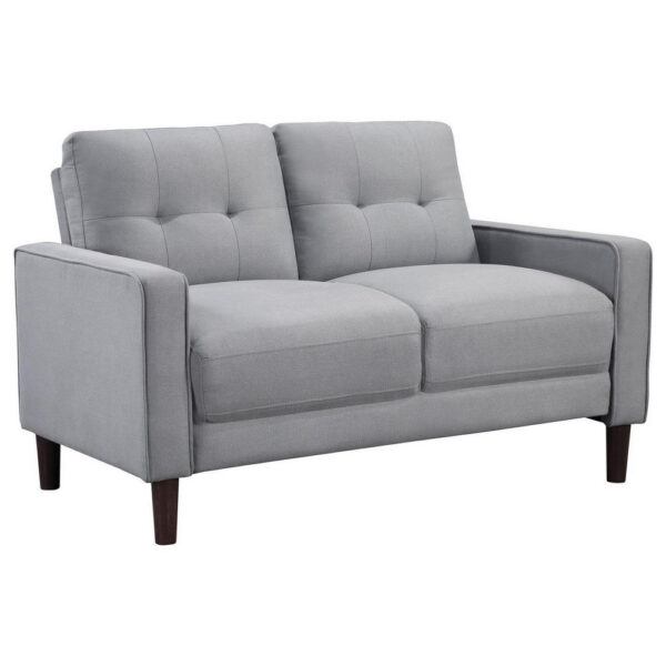 Bow 54 Inch Loveseat, Grid Tufted Back, Track Arms, Self Welt Trim, Gray