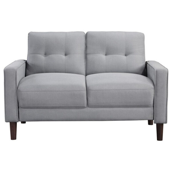 Bow 54 Inch Loveseat, Grid Tufted Back, Track Arms, Self Welt Trim, Gray