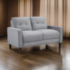 Bow 54 Inch Loveseat, Grid Tufted Back, Track Arms, Self Welt Trim, Gray