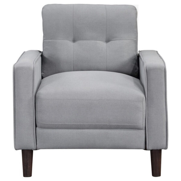 Bow 32 Inch Accent Chair, Grid Tufted, Track Arms, Self Welt Trim, Gray