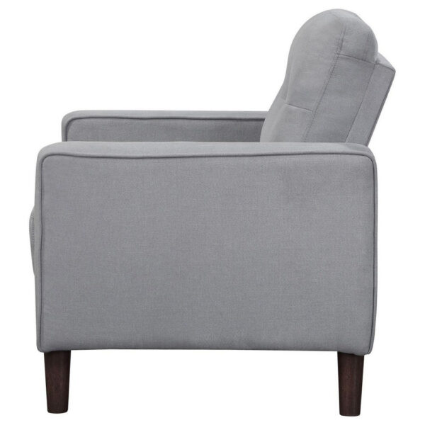 Bow 32 Inch Accent Chair, Grid Tufted, Track Arms, Self Welt Trim, Gray
