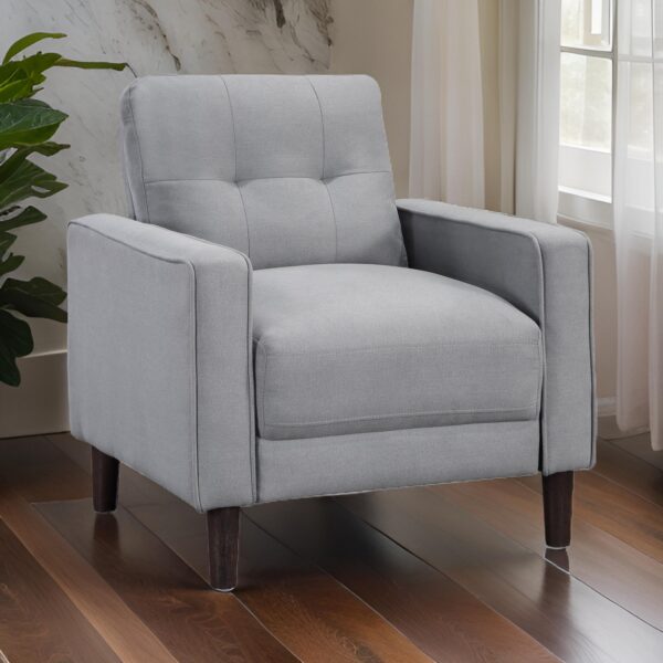 Bow 32 Inch Accent Chair, Grid Tufted, Track Arms, Self Welt Trim, Gray
