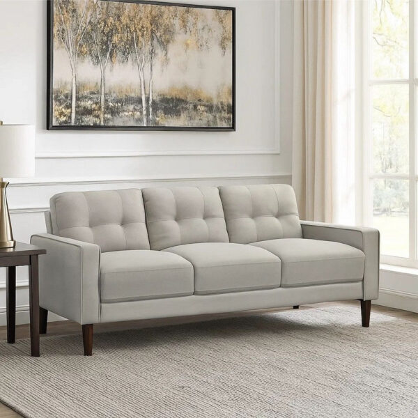 1502202669919dce19958.jpeg Bow 77 Inch Sofa, Grid Tufted Back, Track Arms, Self Welt Trim, Beige