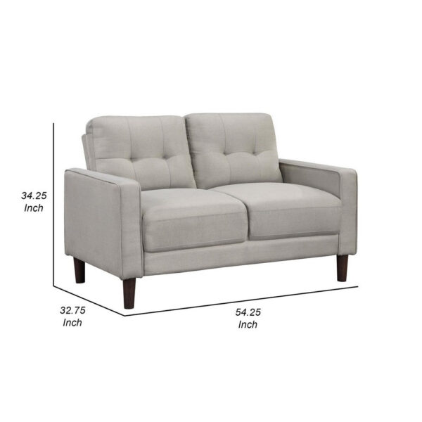 Bow 54 Inch Loveseat, Grid Tufted Back, Track Arms, Self Welt Trim, Beige