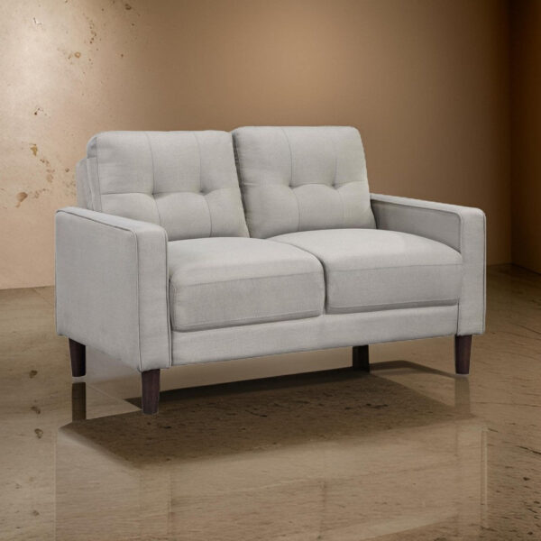 Bow 54 Inch Loveseat, Grid Tufted Back, Track Arms, Self Welt Trim, Beige