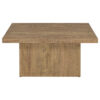Zet 36 Inch Square Coffee Table with Oversized Block Base, Mango Brown