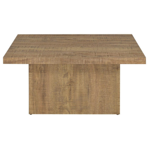 Zet 36 Inch Square Coffee Table with Oversized Block Base, Mango Brown