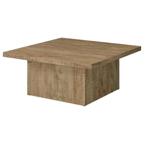 Zet 36 Inch Square Coffee Table with Oversized Block Base, Mango Brown