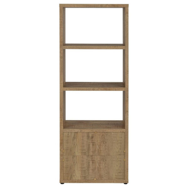 1502202669919e0126559.jpeg Tag 71 Inch Media Tower with 3 Shelves, 2 Doors, MDF Wood, Mango Brown