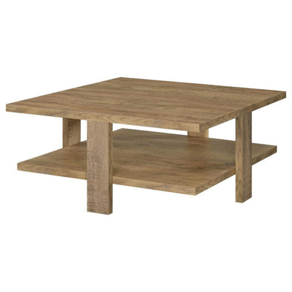 Dew 36 Inch Side Coffee Table, Lower Shelf, Engineered Wood, Mango Brown