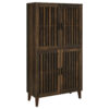 69 Inch Tall Accent Cabinet, Vertical Slatted Design, Brown and Black
