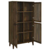 69 Inch Tall Accent Cabinet, Vertical Slatted Design, Brown and Black