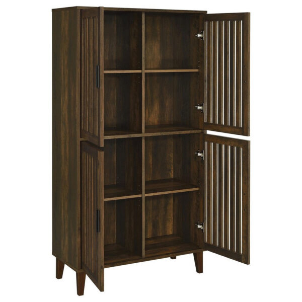 69 Inch Tall Accent Cabinet, Vertical Slatted Design, Brown and Black