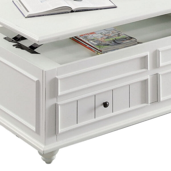 48 Inch Coffee Table, Lift Top Function, 2 Drawers, White Poplar Wood