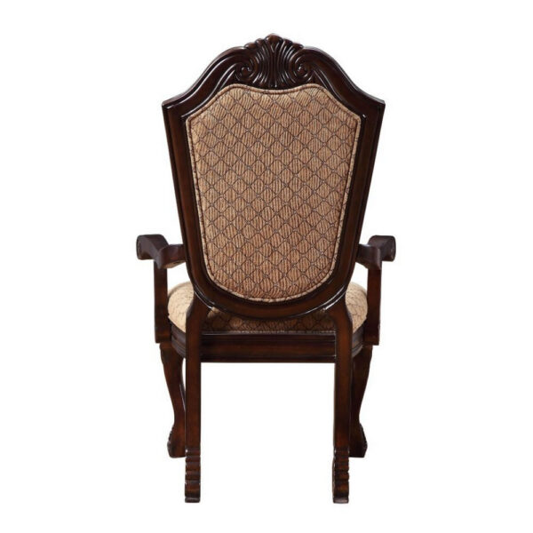 Loki 29 Inch Dining Armchair Set of 2, Beige Fabric, Crown Top Back, Brown