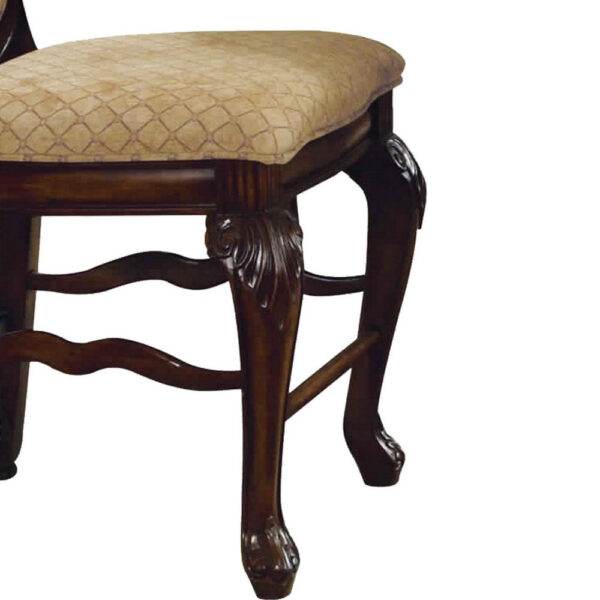 Loki 24 Inch Counter Height Chair Set of 2, Beige Fabric, Crown Top Back