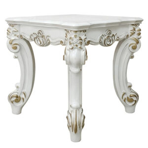 Jess 26 Inch Side End Table, Traditional Scrolled Legs, Brushed Gold, White
