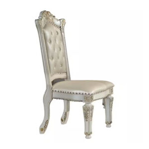 Jess 24 Inch Counter Chair Set of 2, Pearl Faux Leather, Button Tufted