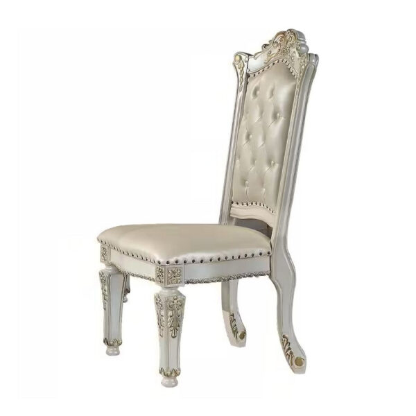 Jess 24 Inch Counter Chair Set of 2, Pearl Faux Leather, Button Tufted