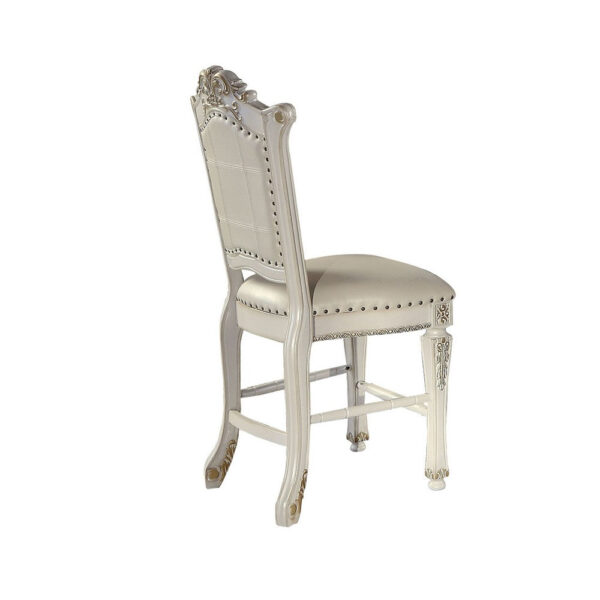 Jess 24 Inch Counter Chair Set of 2, Pearl Faux Leather, Button Tufted