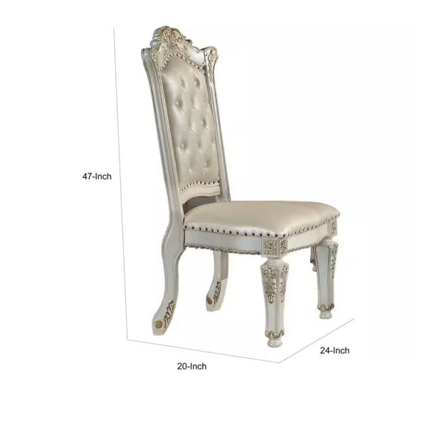 Jess 24 Inch Counter Chair Set of 2, Pearl Faux Leather, Button Tufted