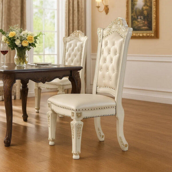 Jess 24 Inch Counter Chair Set of 2, Pearl Faux Leather, Button Tufted