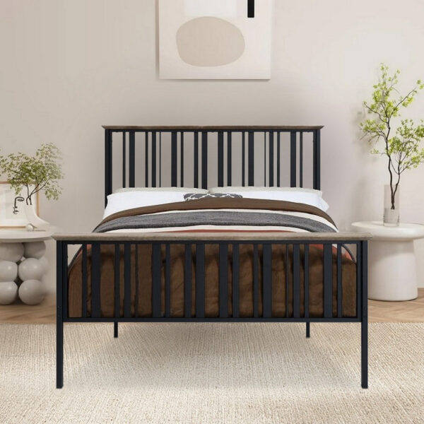 1502202669919f09a14ba.jpeg Nori Full Bed with Slatted Metal Frame, MDF Wood, Oak Brown and Black