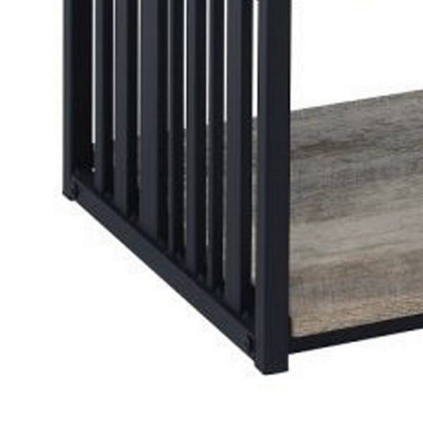 Nori 23 Inch Nightstand, 2 Shelves, Metal Base, MDF, Antique Oak and Black