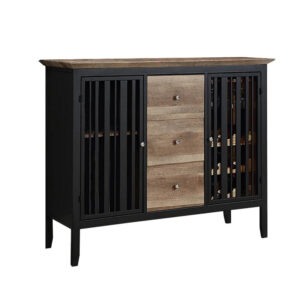 Nori 47 Inch Sideboard Buffet, 3 Drawers, Antique Oak Brown and Black
