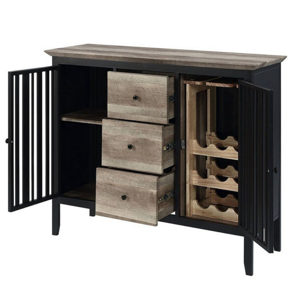 Nori 47 Inch Sideboard Buffet, 3 Drawers, Antique Oak Brown and Black