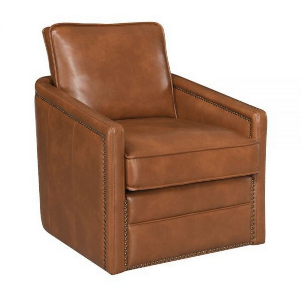 1502202669919f5ad4e7e.jpeg Roco 34 Inch Accent Chair with Swivel, Faux Leather Upholstery, Brown