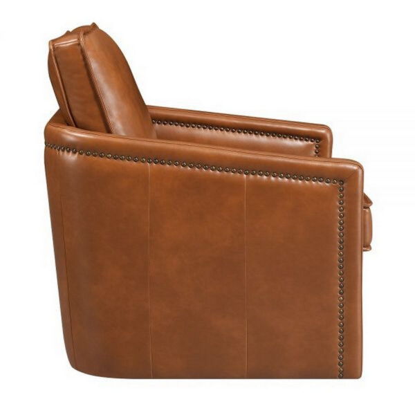 1502202669919f5ff2e3c.jpeg Roco 34 Inch Accent Chair with Swivel, Faux Leather Upholstery, Brown