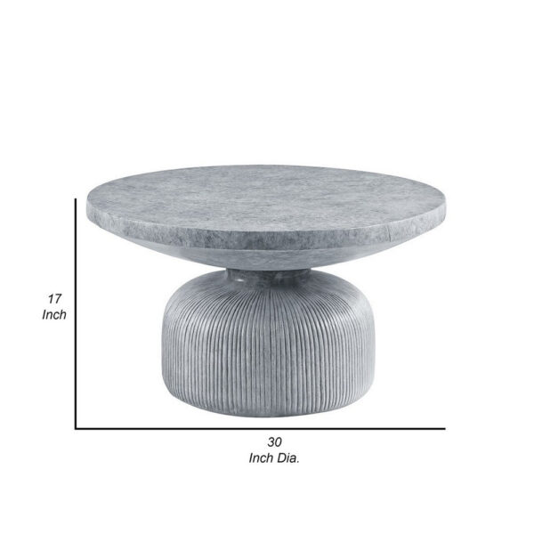 1502202669919fa303446.jpeg Lylie 30 Inch Coffee Table, Round Naturalistic Design, Gray Durable Cement